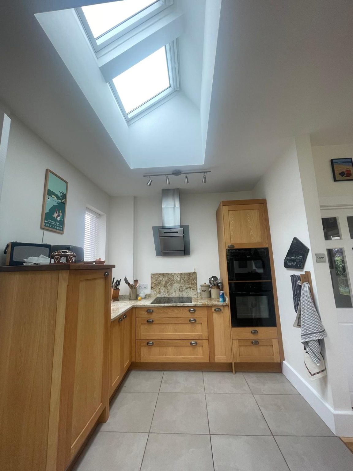 Home 59 Kitchen ceiling and wall painting completed in BS6 Bristol with skylight and white trim